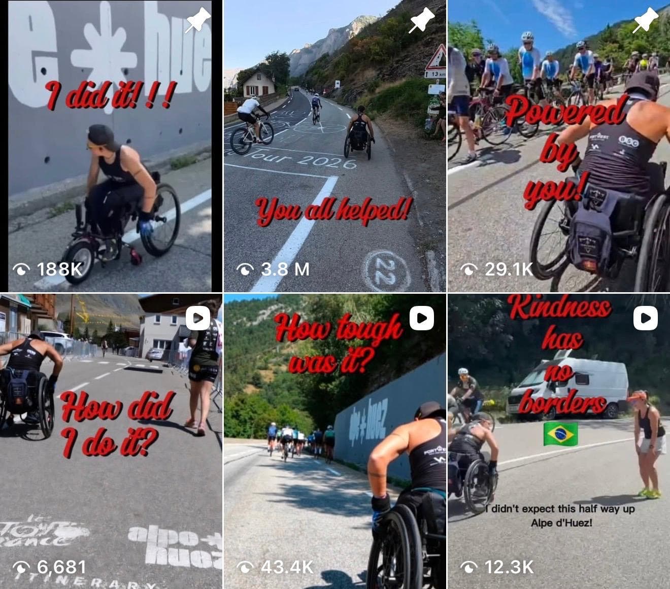 Grid of Lexi's recent reels with their view counts, from 10.1K up to 2.3 million